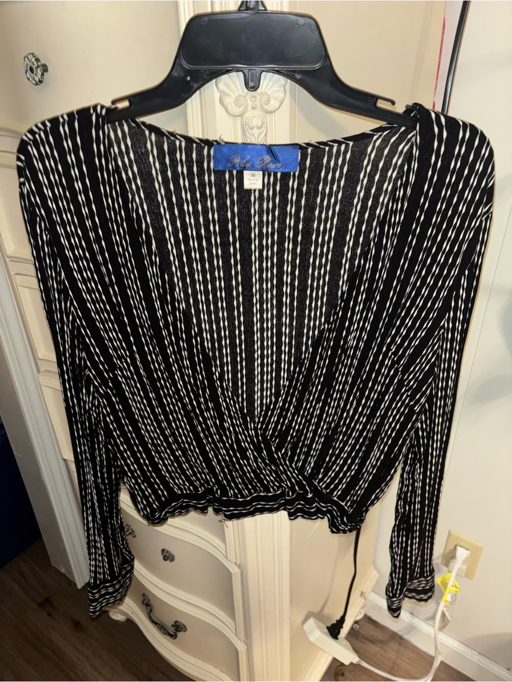 Black and White Striped Wrap Blouse